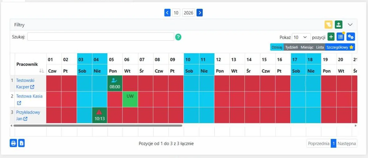 Registo monthly attendance view with workdays, leave, and a clock-in marker