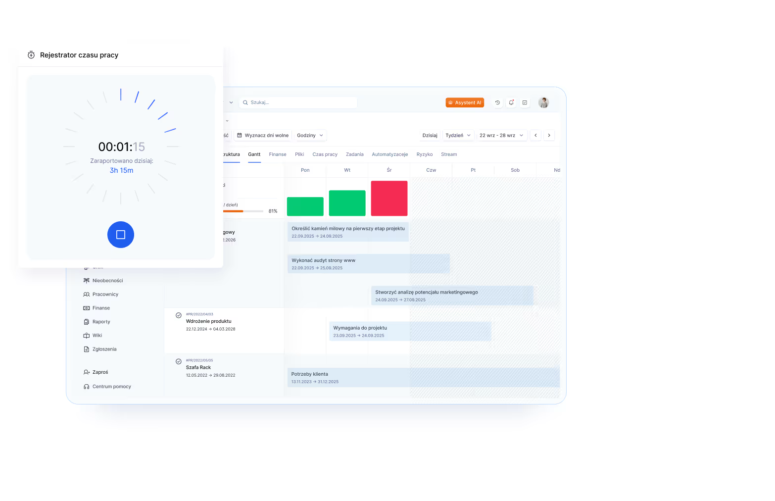 IC Project published product composition showing its time recorder over a project schedule