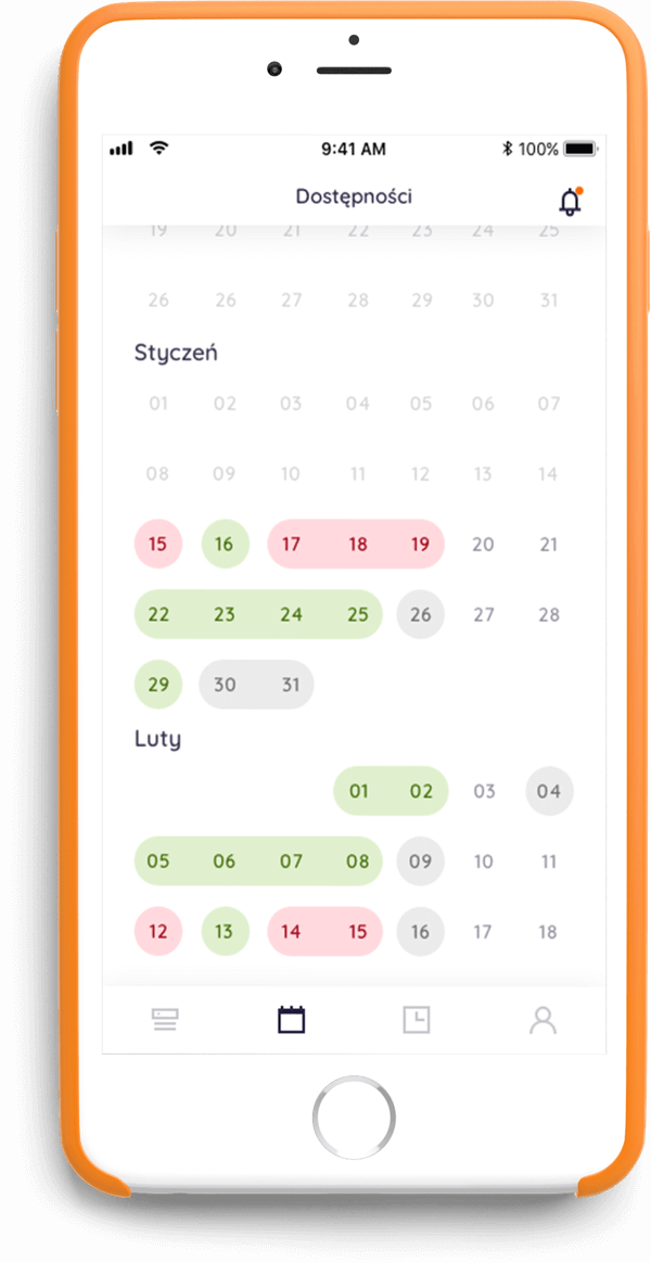 Kadromierz employee mobile view for marking available and unavailable dates