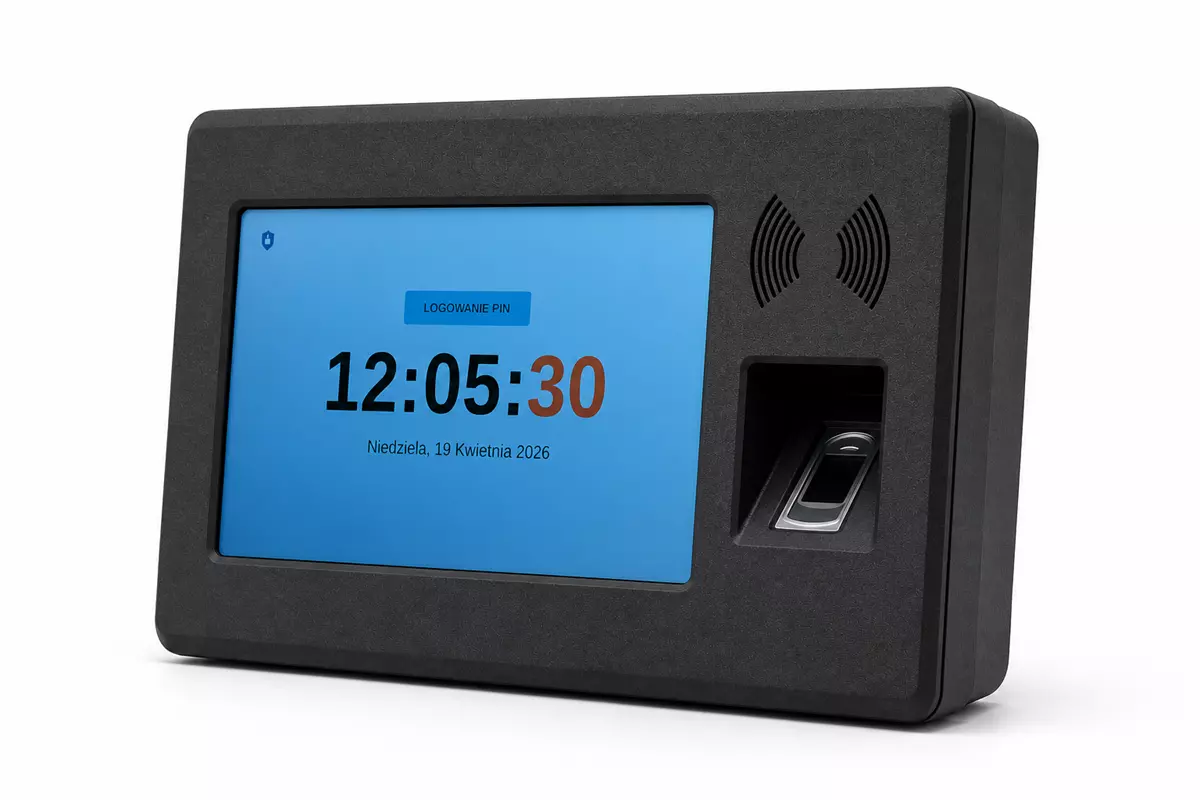 RCM Control terminal with a PIN login screen, card reader, and fingerprint reader