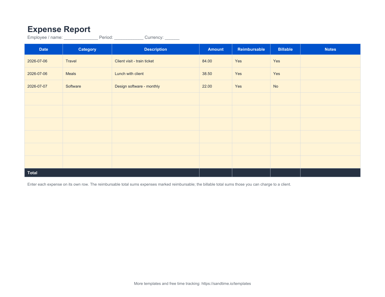 Free expense report template preview
