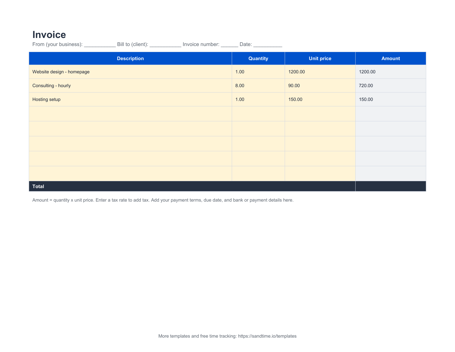 Free invoice template preview