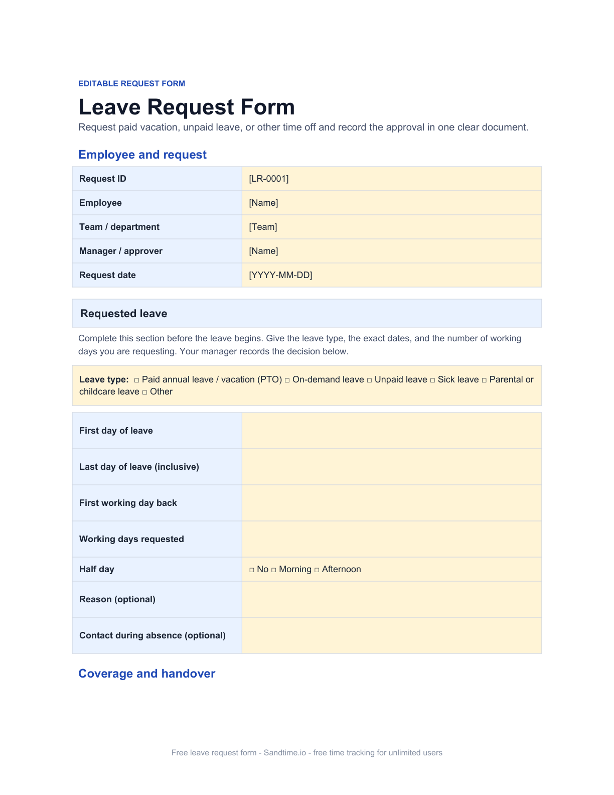 Free leave request form preview