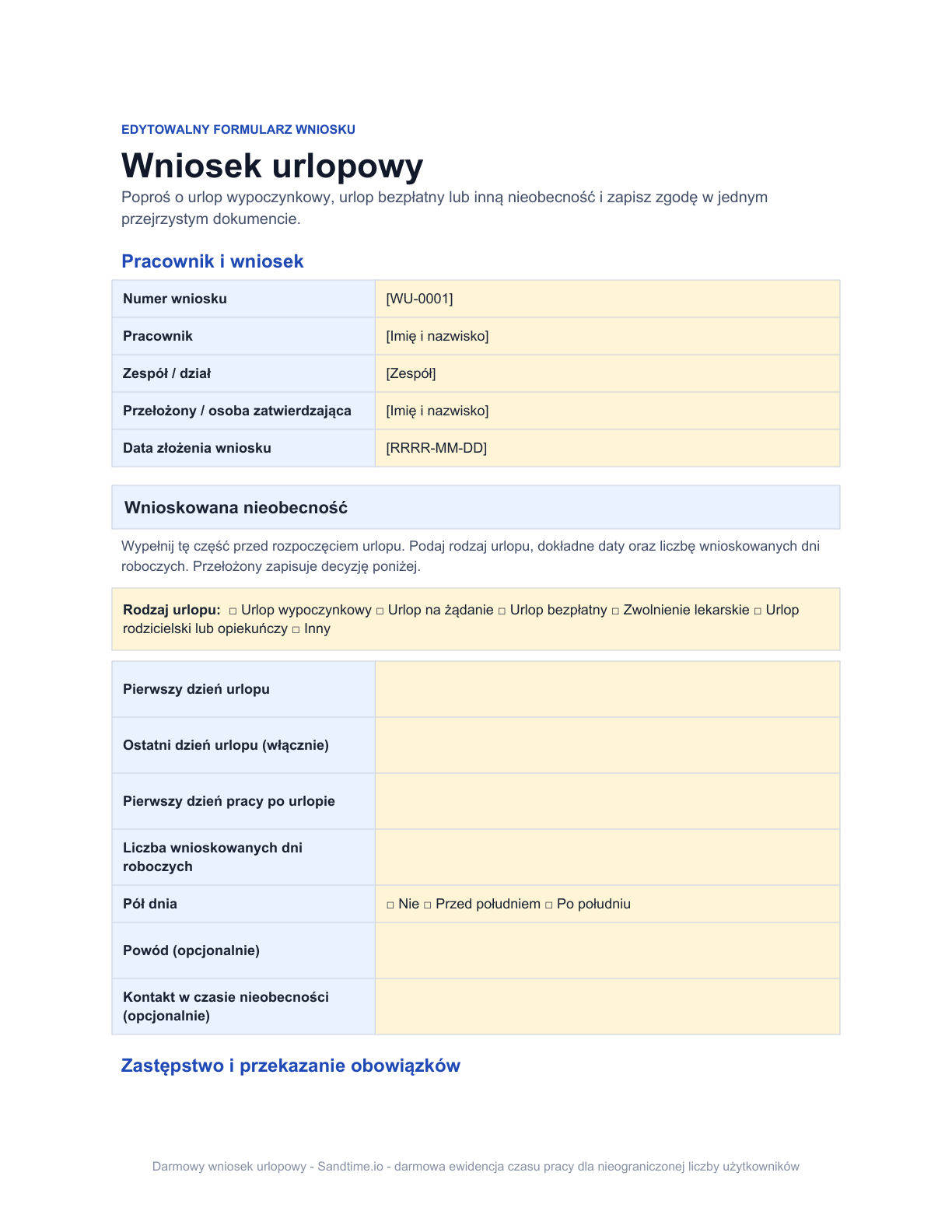 Darmowy wniosek urlopowy - podgląd