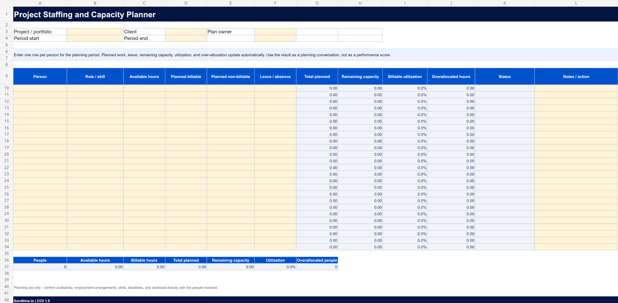 Free project staffing and capacity planner preview