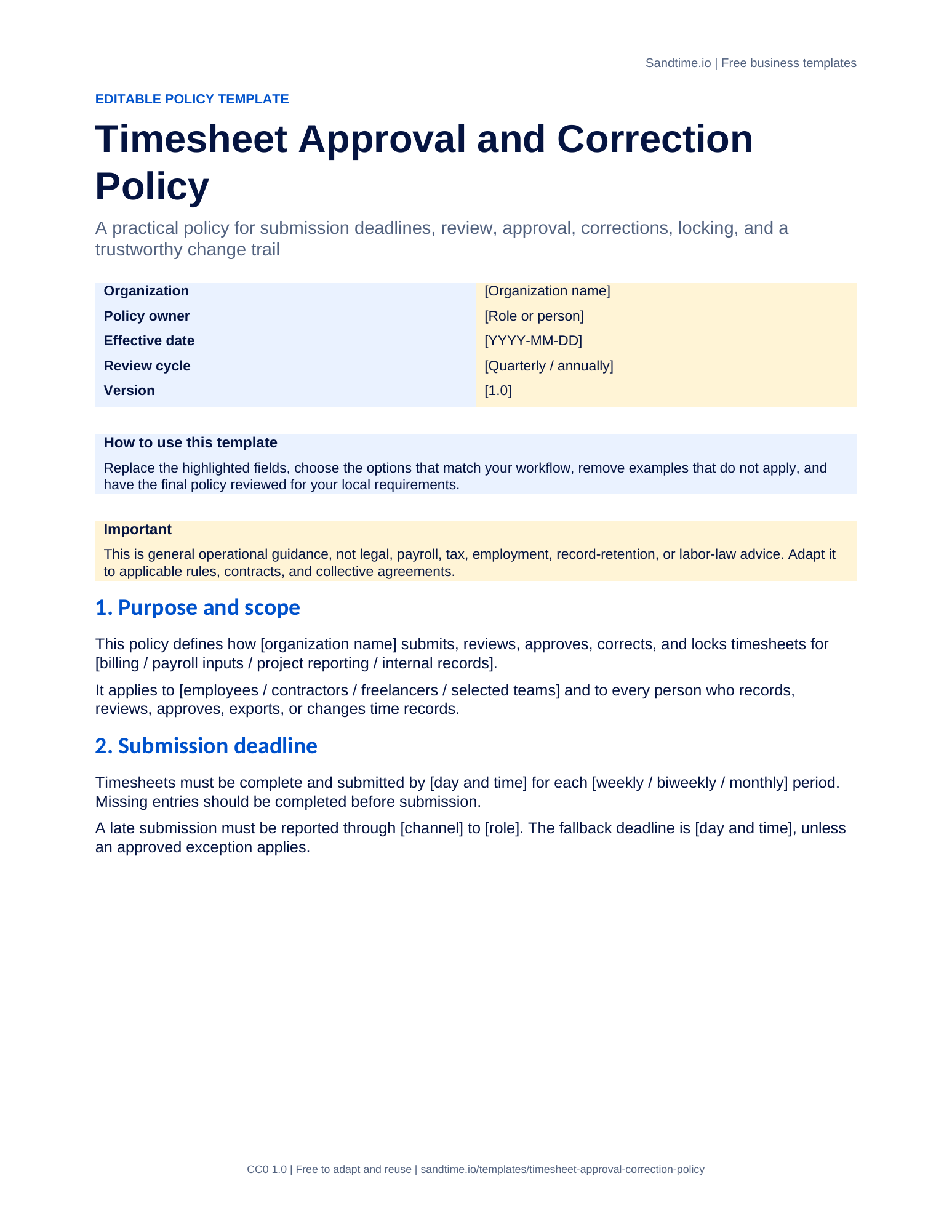 Free timesheet approval and correction policy preview